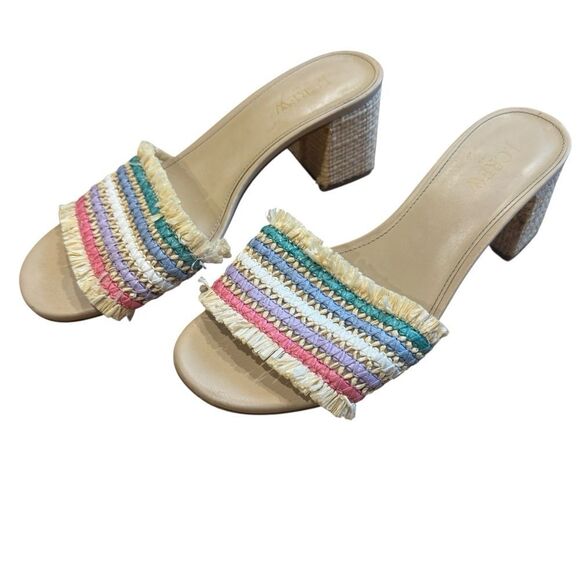 J.Crew Rainbow Raffia Woven mule Block heels Colorful sandals - Picture 10 of 13